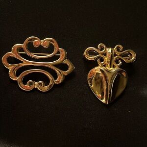 Gold Tone Brooches - pair - 1980s signed - Premier Designs & GJD